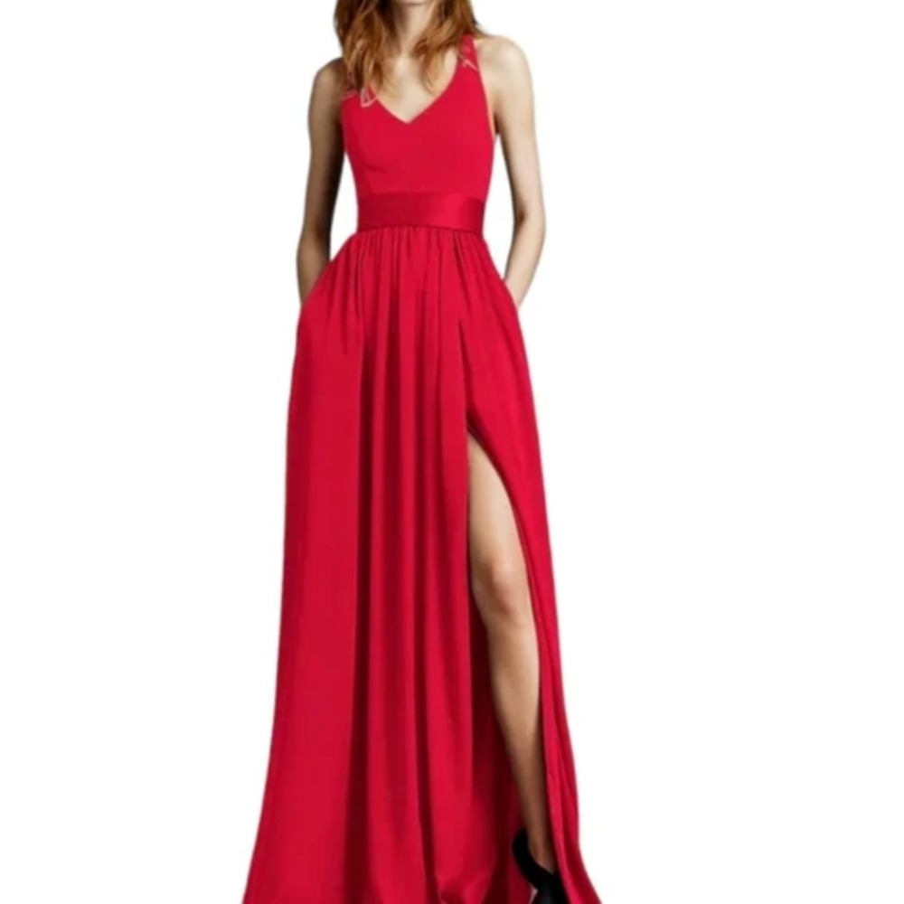 Vera Wang Gown wedding maxi dress red valentina white by vera front slit 10- New